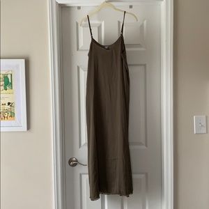 Aerie Olive Green Satin slip midi dress